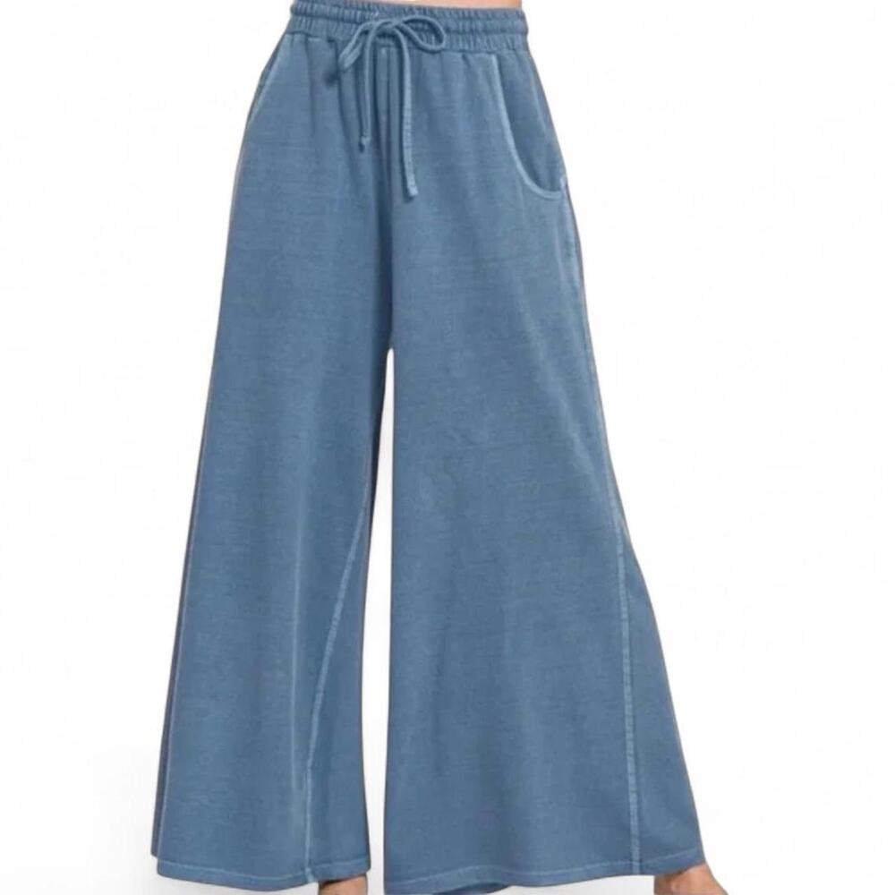 Zenana Womens Wide Leg Fleece Lined Sweatpants